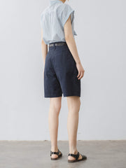 プルシアンブルー ハイウエスト ショートパンツ