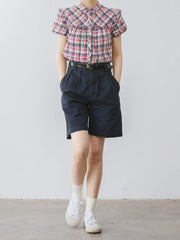 プルシアンブルー ハイウエスト ショートパンツ