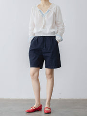 プルシアンブルー ハイウエスト ショートパンツ