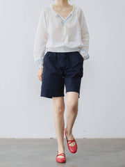 プルシアンブルー ハイウエスト ショートパンツ