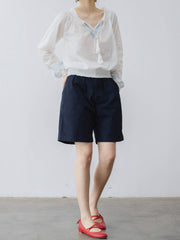 プルシアンブルー ハイウエスト ショートパンツ