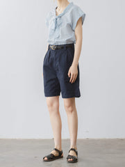 プルシアンブルー ハイウエスト ショートパンツ