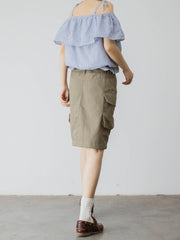 レトロ ブルー&ホワイト ストライプ オフショルダー キャミソール