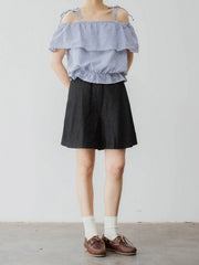 レトロ ブルー&ホワイト ストライプ オフショルダー キャミソール