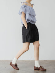 レトロ ブルー&ホワイト ストライプ オフショルダー キャミソール