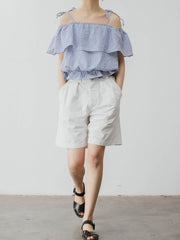 レトロ ブルー&ホワイト ストライプ オフショルダー キャミソール