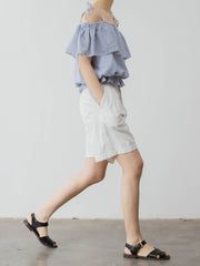 レトロ ブルー&ホワイト ストライプ オフショルダー キャミソール