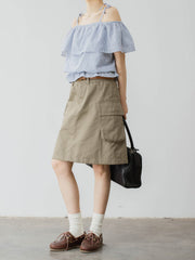 レトロ ブルー&ホワイト ストライプ オフショルダー キャミソール