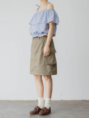 レトロ ブルー&ホワイト ストライプ オフショルダー キャミソール