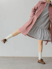 ペタルスタンドカラー ブラック&ホワイト ストライプ ローウエスト マーメイドワンピース