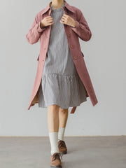 ペタルスタンドカラー ブラック&ホワイト ストライプ ローウエスト マーメイドワンピース