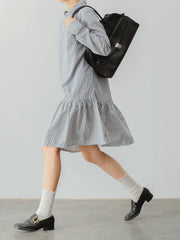 ペタルスタンドカラー ブラック&ホワイト ストライプ ローウエスト マーメイドワンピース