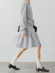 ペタルスタンドカラー ブラック&ホワイト ストライプ ローウエスト マーメイドワンピース