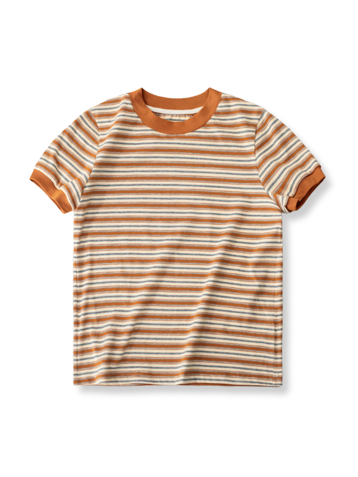 製品画像: アメリカンレトロなコントラストカラー ストライプ Tシャツ全体画像