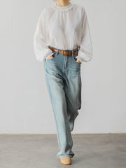 ヴィクトリアンレース飾りネック ライトホワイト ブラウス