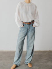 ヴィクトリアンレース飾りネック ライトホワイト ブラウス