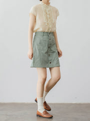 ミントグリーン ハイウエスト ワークスカート