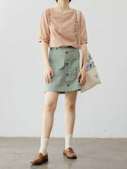 ミントグリーン ハイウエスト ワークスカート