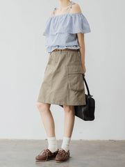 ミントグリーン ハイウエスト ワークスカート