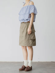 ミントグリーン ハイウエスト ワークスカート