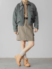 ミントグリーン ハイウエスト ワークスカート