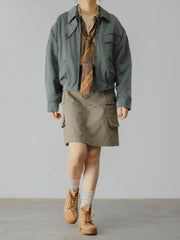 ミントグリーン ハイウエスト ワークスカート