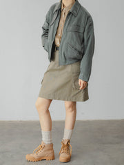 ミントグリーン ハイウエスト ワークスカート