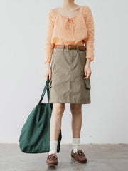 ミントグリーン ハイウエスト ワークスカート