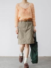 ミントグリーン ハイウエスト ワークスカート