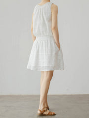 レトロ シャーリング ホワイト コットンタンクドレス