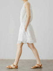 レトロ シャーリング ホワイト コットンタンクドレス