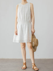 レトロ シャーリング ホワイト コットンタンクドレス