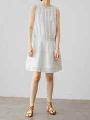 レトロ シャーリング ホワイト コットンタンクドレス