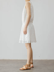 レトロ シャーリング ホワイト コットンタンクドレス