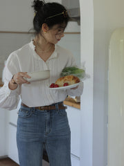 フリルネックランタンスリーブシャツ