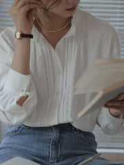 フリルネックランタンスリーブシャツ