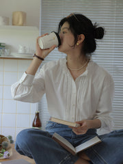 フリルネックランタンスリーブシャツ