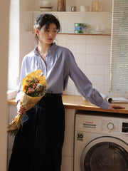 フリルネックランタンスリーブシャツ