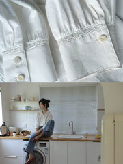 フリルネックランタンスリーブシャツ