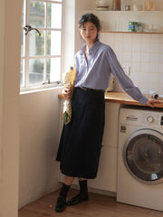 フリルネックランタンスリーブシャツ