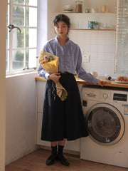 フリルネックランタンスリーブシャツ