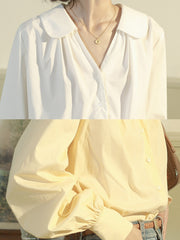 ピーターパンカラー Vネックランタンスリーブシャツ