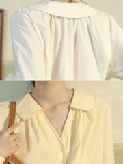 ピーターパンカラー Vネックランタンスリーブシャツ