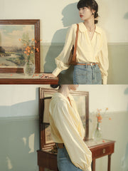 ピーターパンカラー Vネックランタンスリーブシャツ