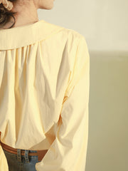 ピーターパンカラー Vネックランタンスリーブシャツ