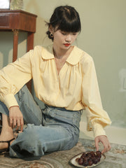 ピーターパンカラー Vネックランタンスリーブシャツ