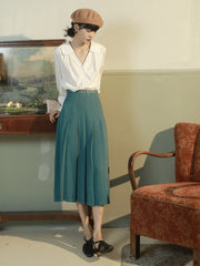 ピーターパンカラー Vネックランタンスリーブシャツ