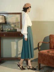 ピーターパンカラー Vネックランタンスリーブシャツ