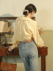 ピーターパンカラー Vネックランタンスリーブシャツ