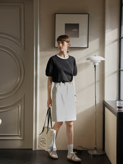 ホワイト ジャカード ハイウエストAラインスカート